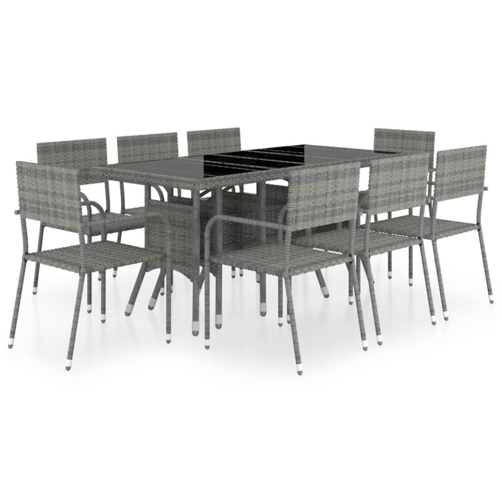 vidaXL Garden Dining Set 9 Piece Poly Rattan Anthracite & Grey Table Chairs