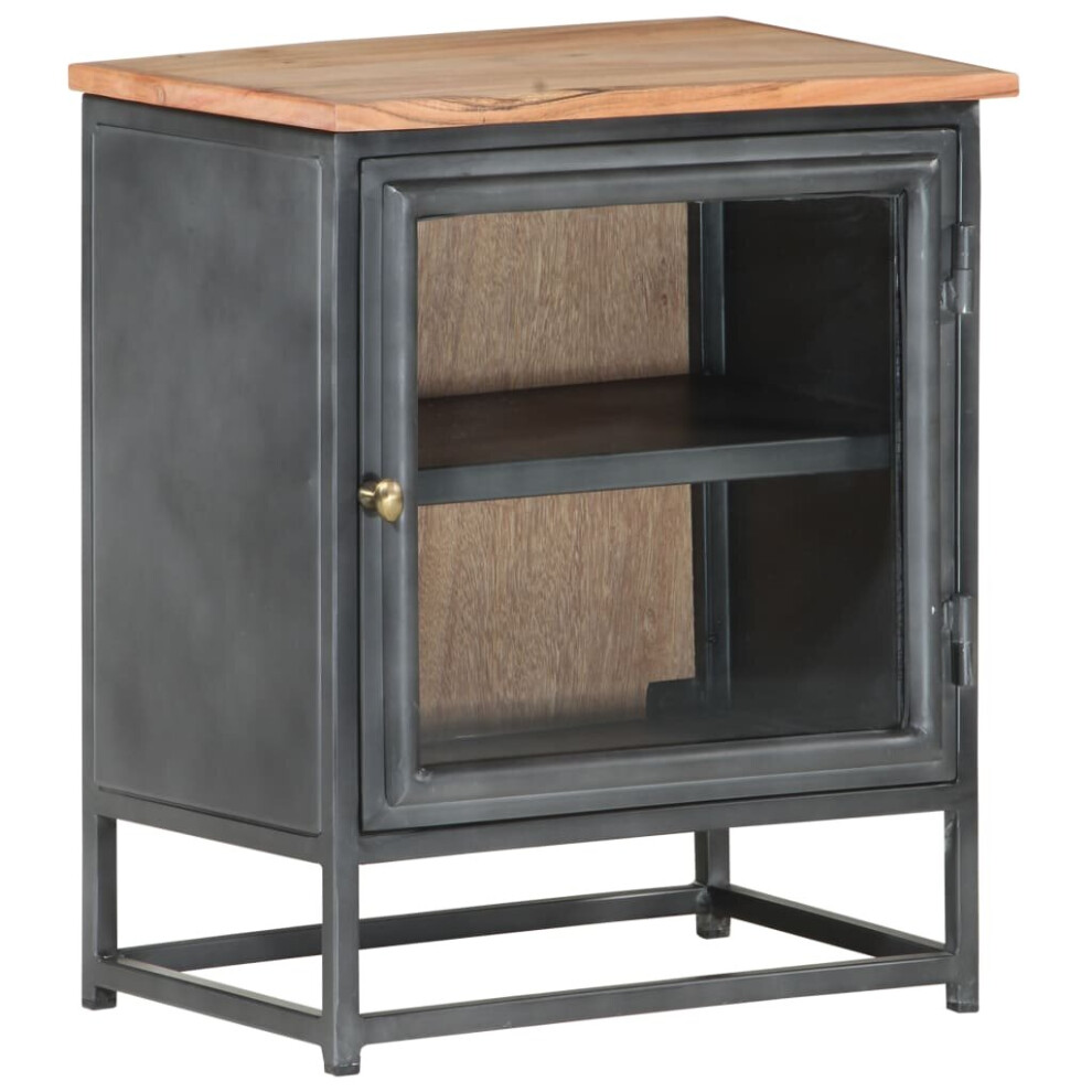 vidaXL Solid Acacia Wood Bedside Cabinet Grey Sideboard Storage Nightstand