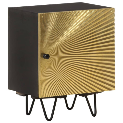 VidaXL vidaXL Bedside Cabinet Side Table with Brass Front Bedstand Solid Mango Wood 2