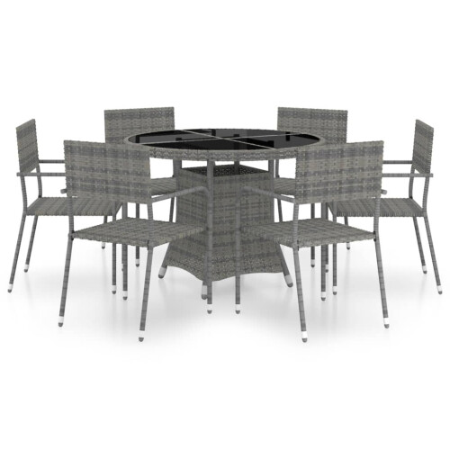 vidaXL Garden Dining Set 7 Piece Poly Rattan Anthracite & Grey Furniture Patio on OnBuy