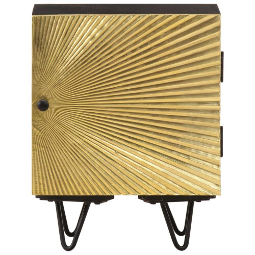 VidaXL vidaXL Bedside Cabinet Side Table with Brass Front Bedstand Solid Mango Wood 1