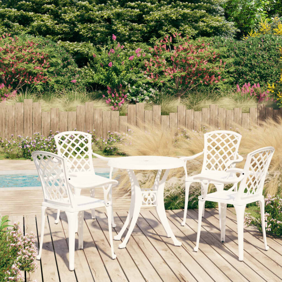 Vidaxl Biatro Set 5 Piece Cast Aluminium White Garden Table Chairs Furniture
