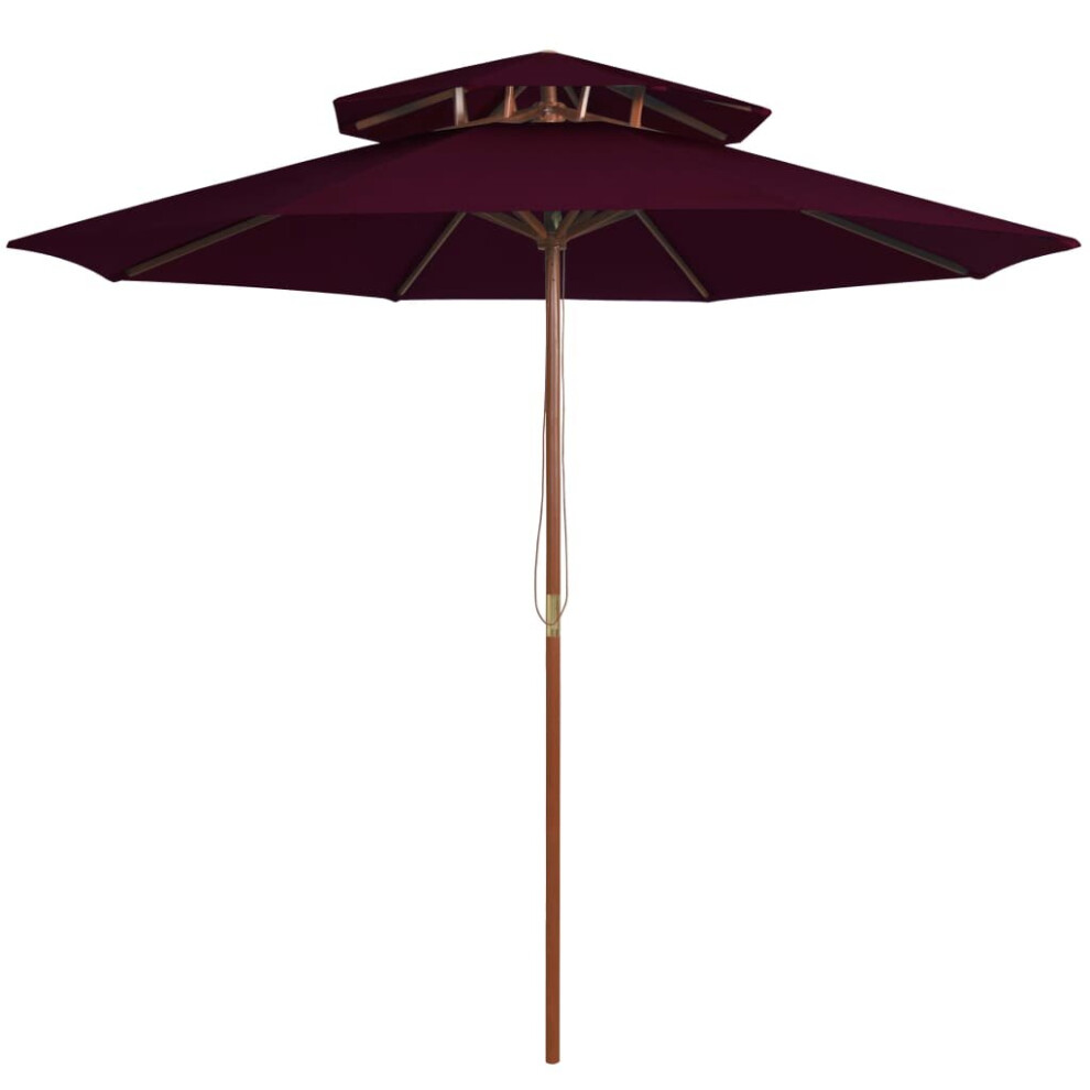 New Vidaxl Double Decker Parasol With Wooden Pole Outdoor Umbrella Bordeaux/Red