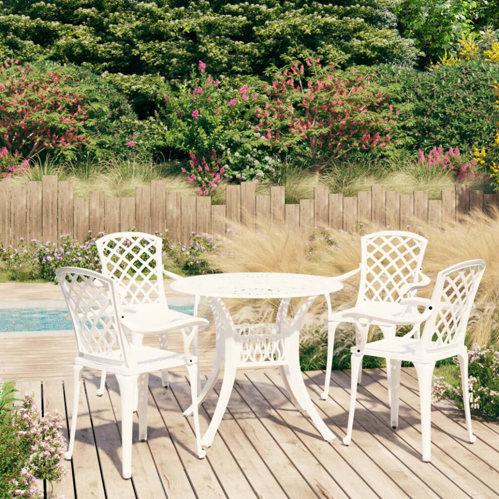 vidaXL Biatro Set 5 Piece Cast Aluminium White Table Chairs Balcony Garden