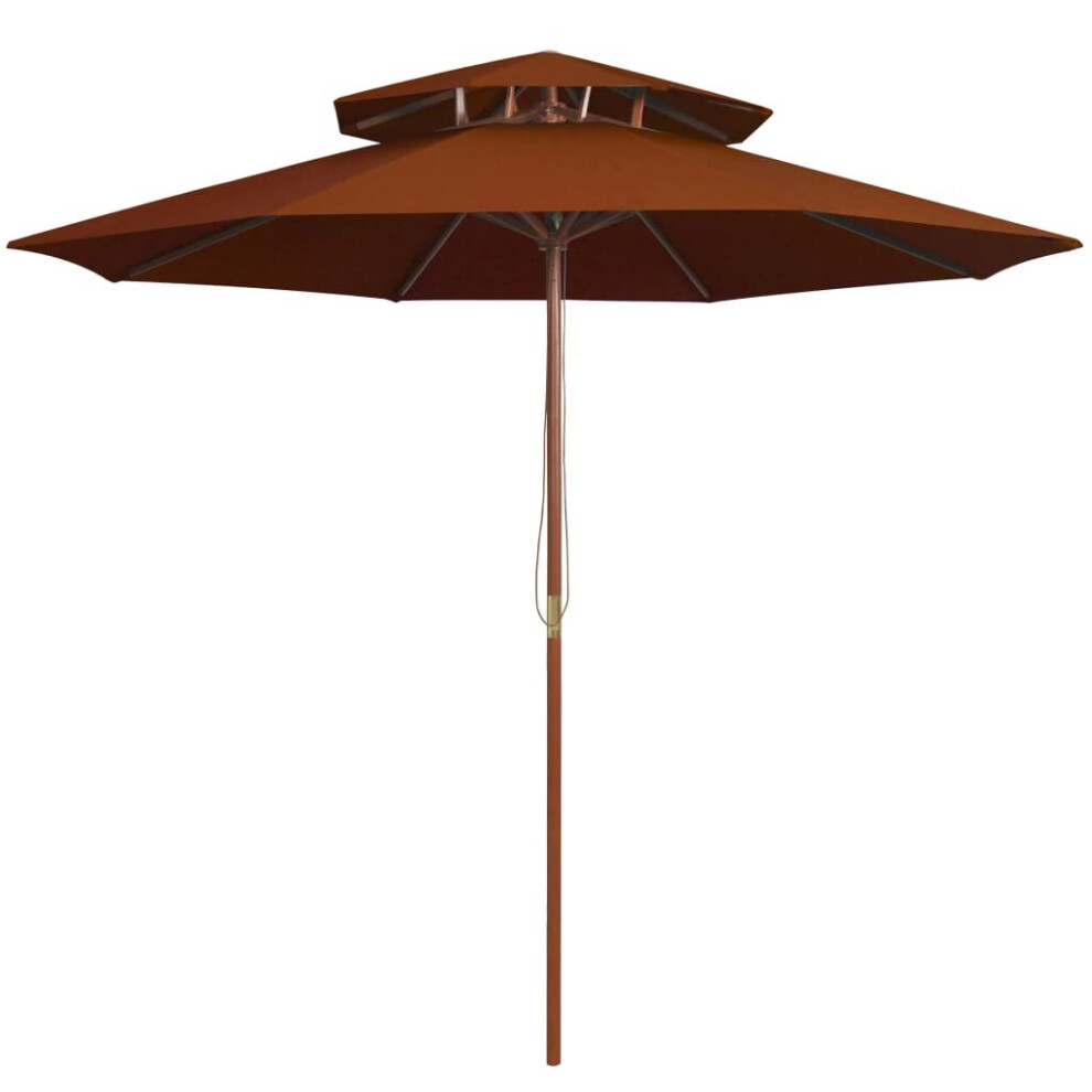 Vidaxl Double Decker Parasol With Wooden Pole Outdoor Umbrella Terracotta