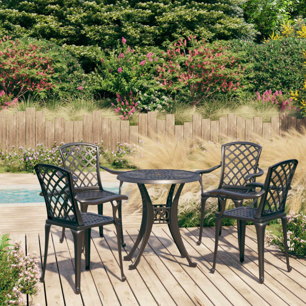 Vidaxl Biatro Set 5 Piece Cast Aluminium Black Garden Table Chairs Furniture