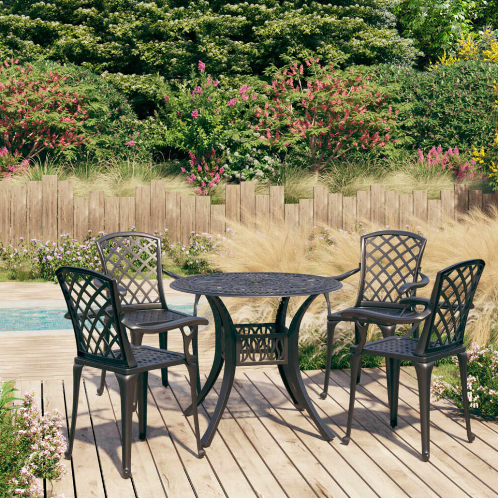 Vidaxl Biatro Set 5 Piece Cast Aluminium Black Table Chairs Balcony Garden