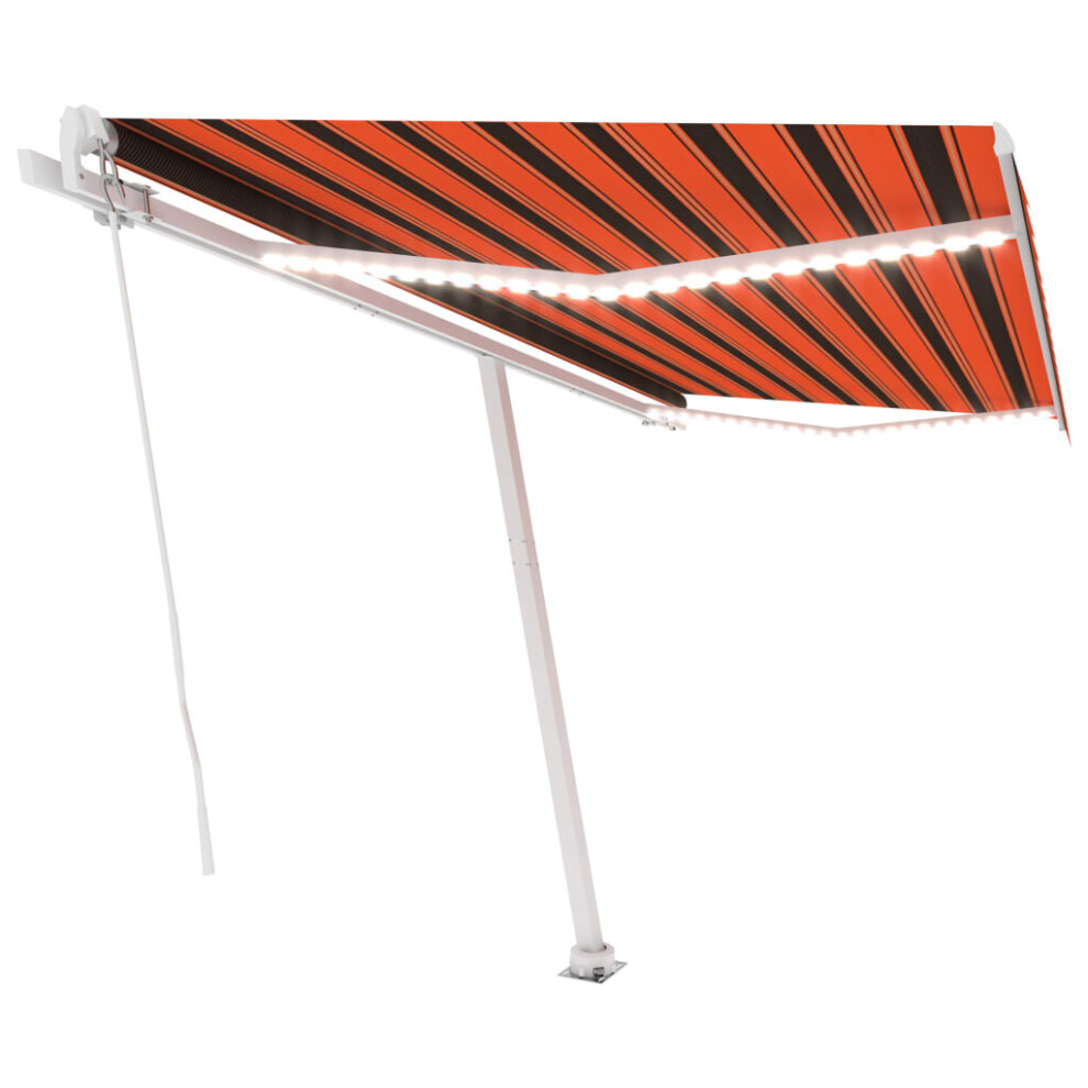 vidaXL Manual Retractable Awning with LED 450x300 cm Orange and Brown Shelter