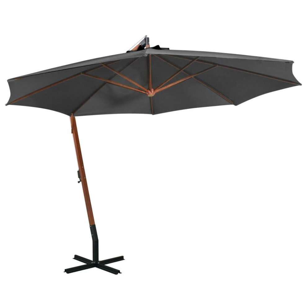 vidaXL Solid Fir Wood Hanging Parasol with Pole Anthracite Outdoor Umbrella