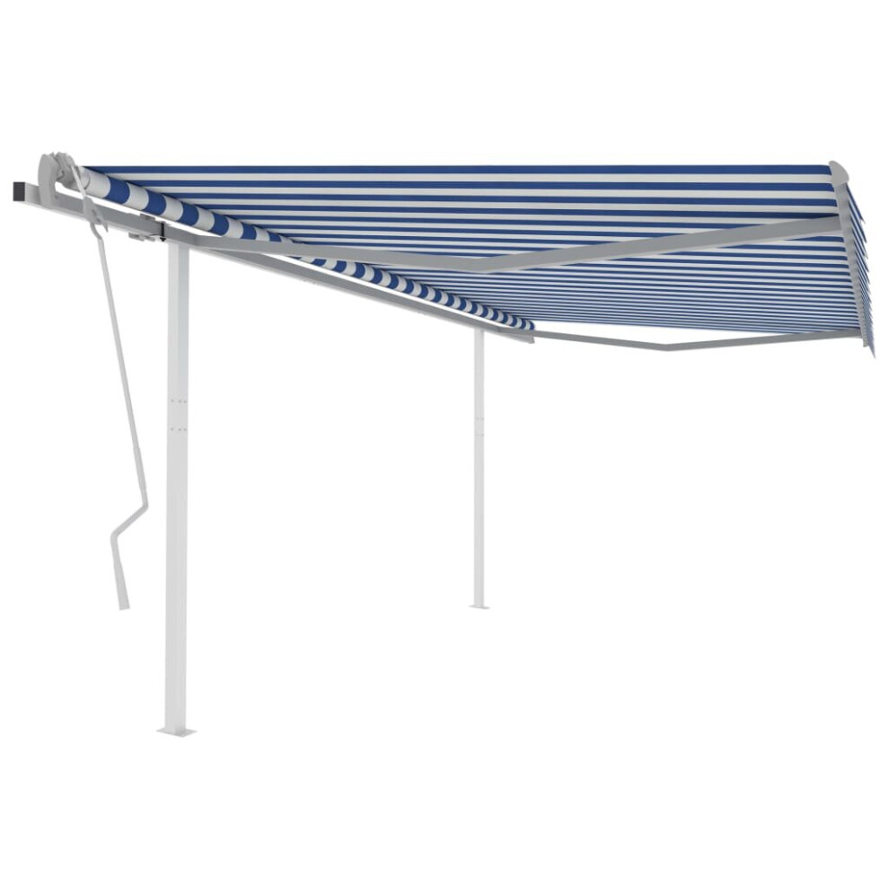 Manual Retractable Awning with Posts 4.5x3.5 m Blue and White