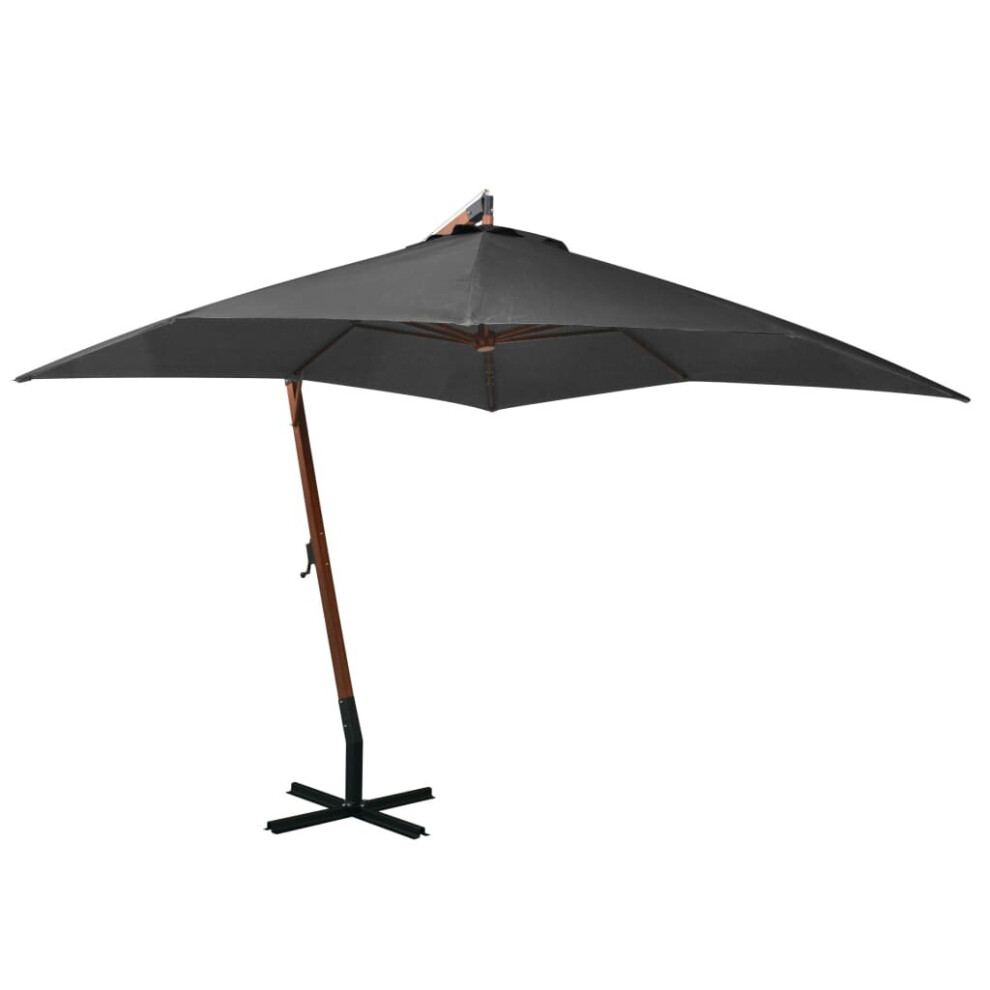 vidaXL Solid Fir Wood Hanging Parasol with Pole Anthracite Garden Umbrella