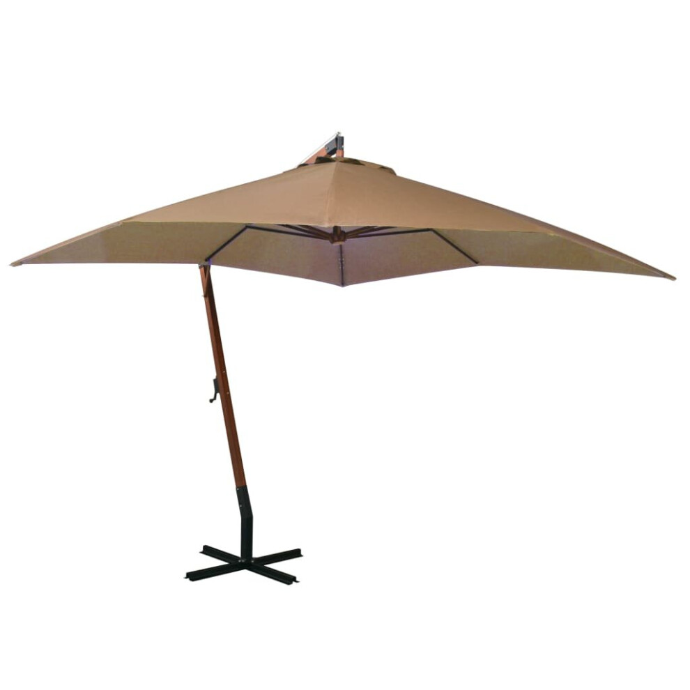 vidaXL Solid Fir Wood Hanging Parasol with Pole Taupe Garden Sunshade Umbrella