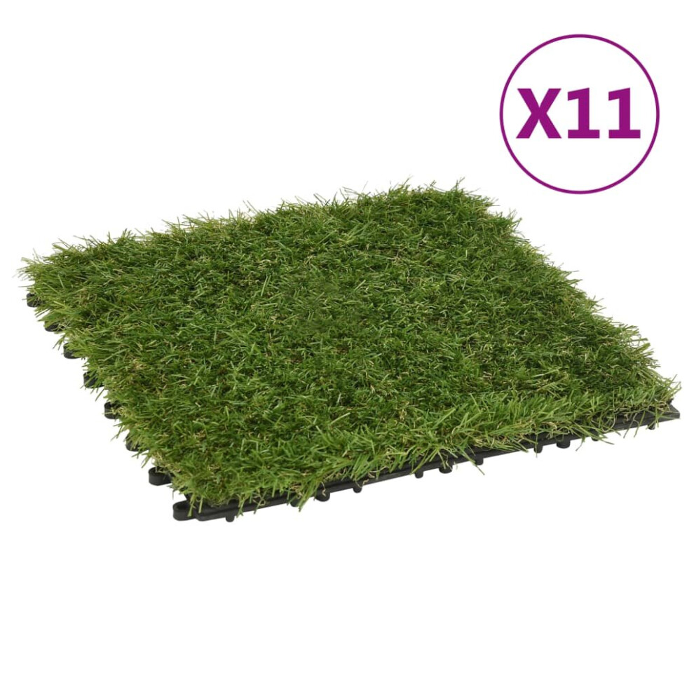 vidaXL 11x Artificial Grass Tiles Green Fake Lawn Synthetic Turf Ground Garden