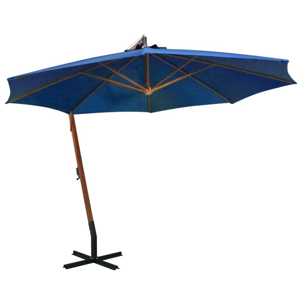 vidaXL Solid Fir Wood Hanging Parasol with Pole Azure Blue Outdoor Umbrella