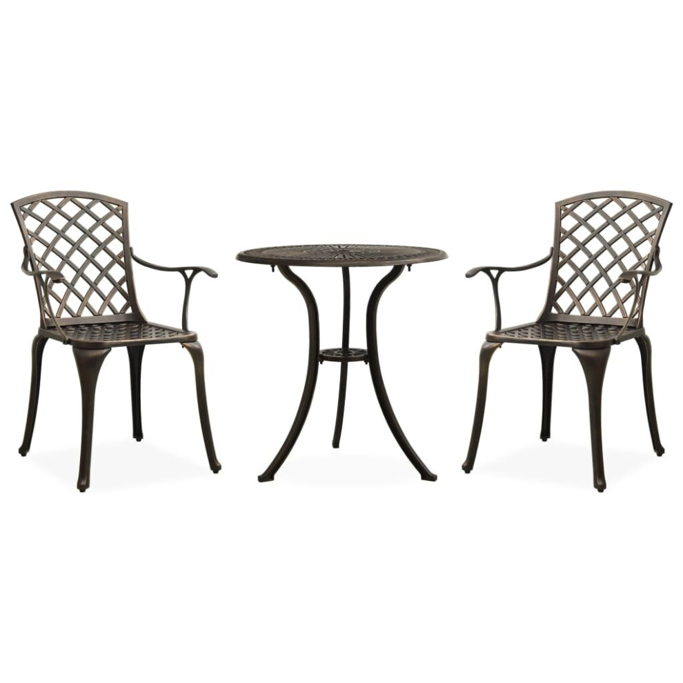 vidaXL Bistro Set 3 Piece Cast Aluminium Bronze Table and Chair Balcony Garden