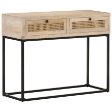 vidaXL Solid Mango Wood Console Table Natural Cane Hall Desk for Under Mirror