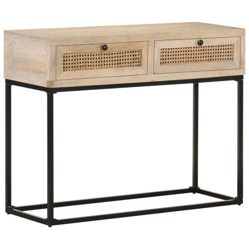 VidaXL vidaXL Solid Mango Wood Console Table Natural Cane Hall Desk for Under Mirror