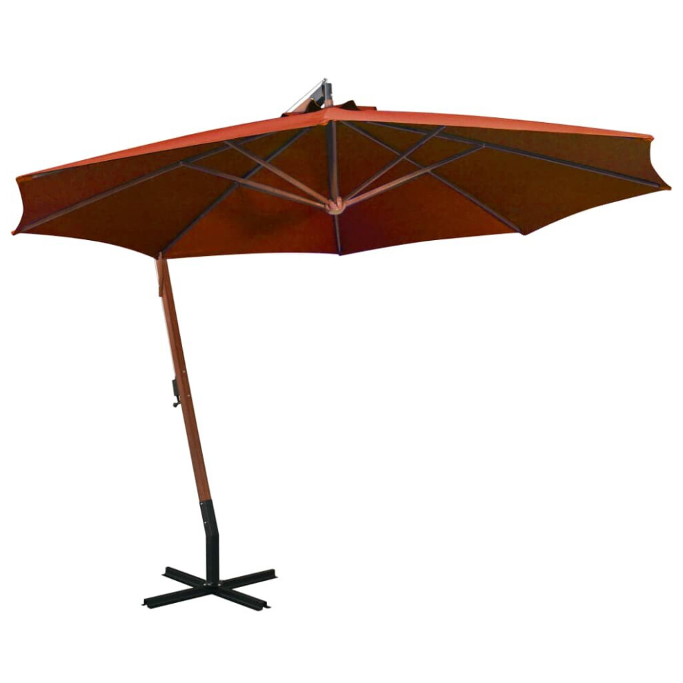 vidaXL Hanging Garden Parasol with Pole Umbrella Terracotta Solid Fir Wood