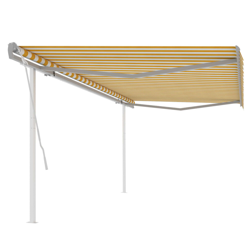 Manual Retractable Awning with Posts 5x3.5 m Yellow and White