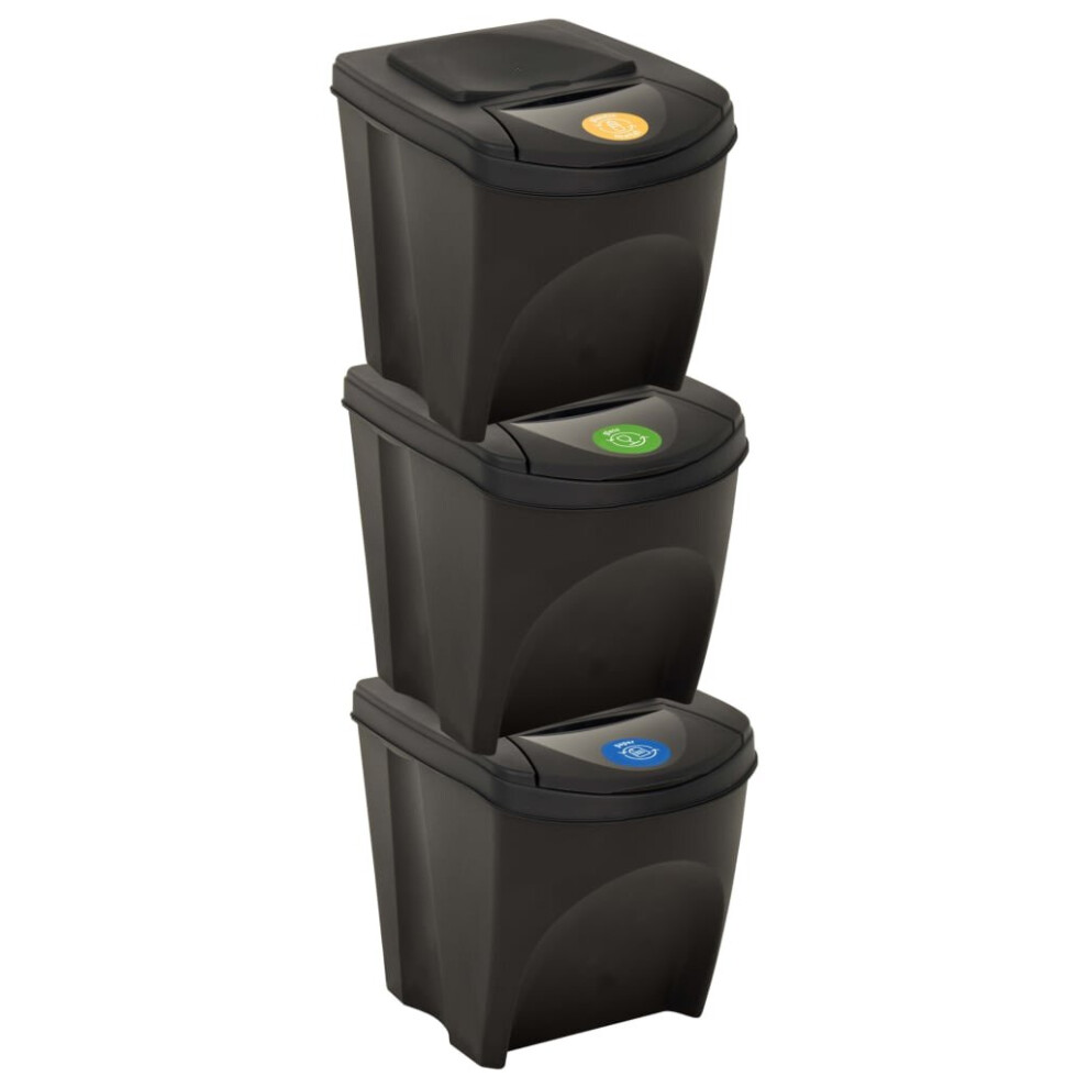 vidaXL 3x Stackable Dustbins Anthracite 75 L Trash Waste Rubbish Garbage Bin