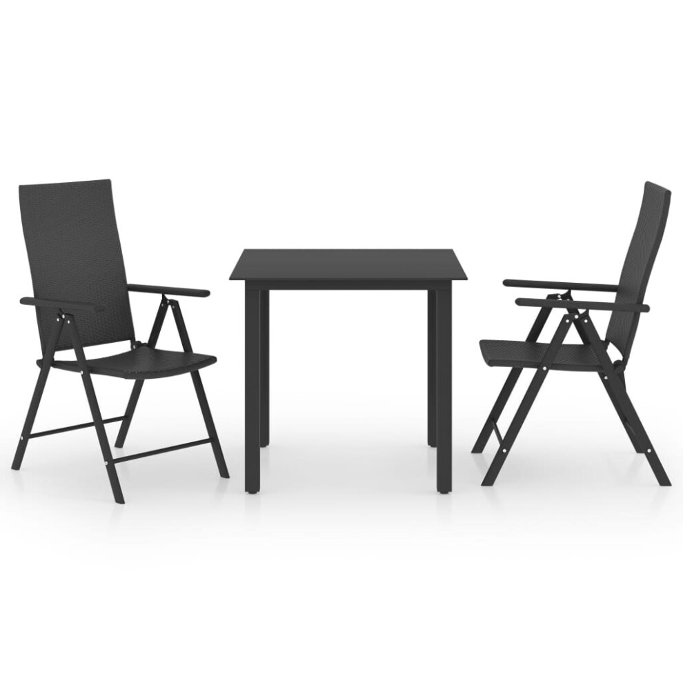 vidaXL Garden Dining Set 3 Piece Black Outdoor Table and Chairs Furniture