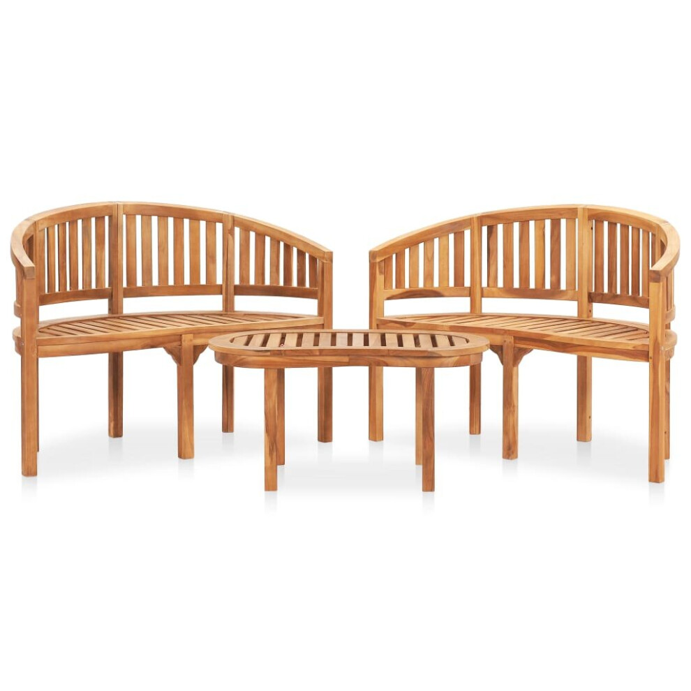 Vidaxl Solid Teak Wood Banana Garden Lounge Set 3 Piece Outdoor Furniture Set
