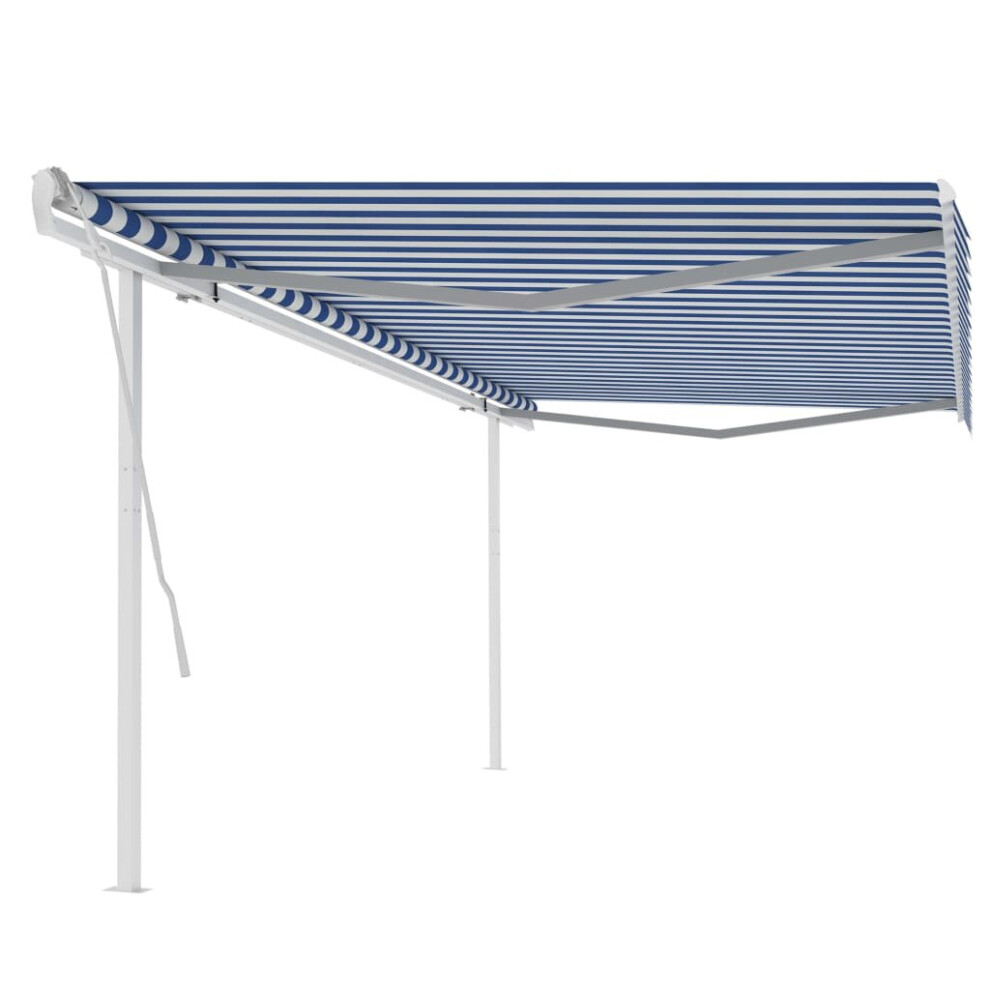 Manual Retractable Awning with Posts 5x3.5 m Blue and White