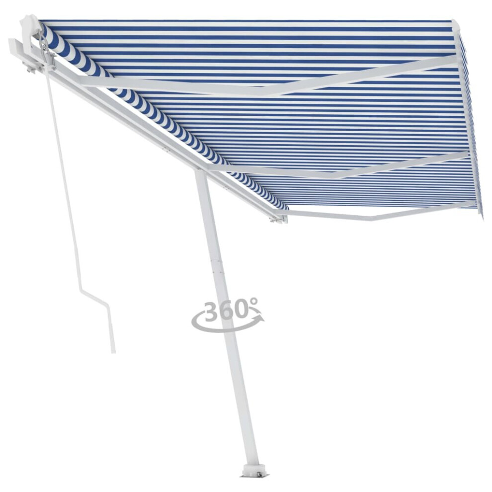 vidaXL Freestanding Manual Retractable Awning 600x300 cm Blue/White Outdoor