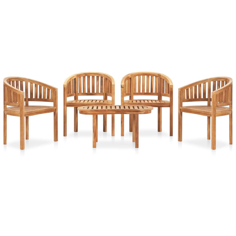 Vidaxl Solid Teak Wood Banana Garden Lounge Set 5 Piece Outdoor Furniture Set