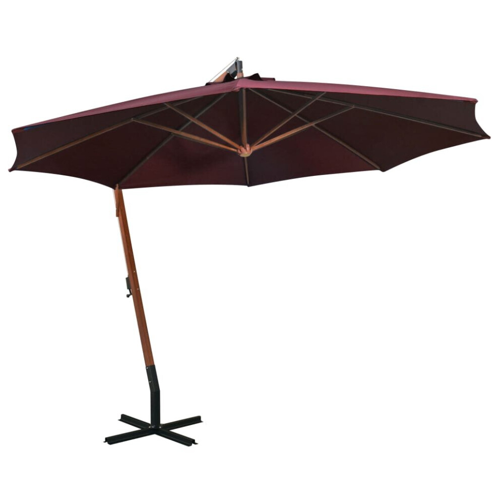 vidaXL Hanging Garden Parasol with Pole Umbrella Bordeaux Red  Solid Fir Wood