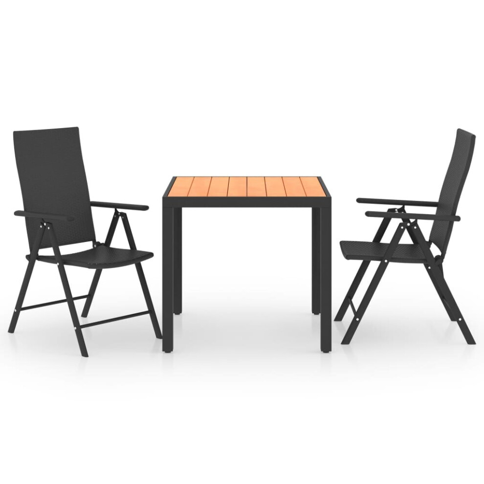 vidaXL Garden Dining Set 3 Piece Black and Brown Outdoor Table and Chairs Seat