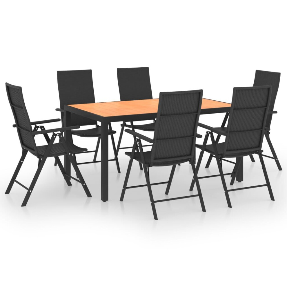 Vidaxl Black Garden Dining Set 7 Piece And Brown Outdoor Table And Chairs Seat