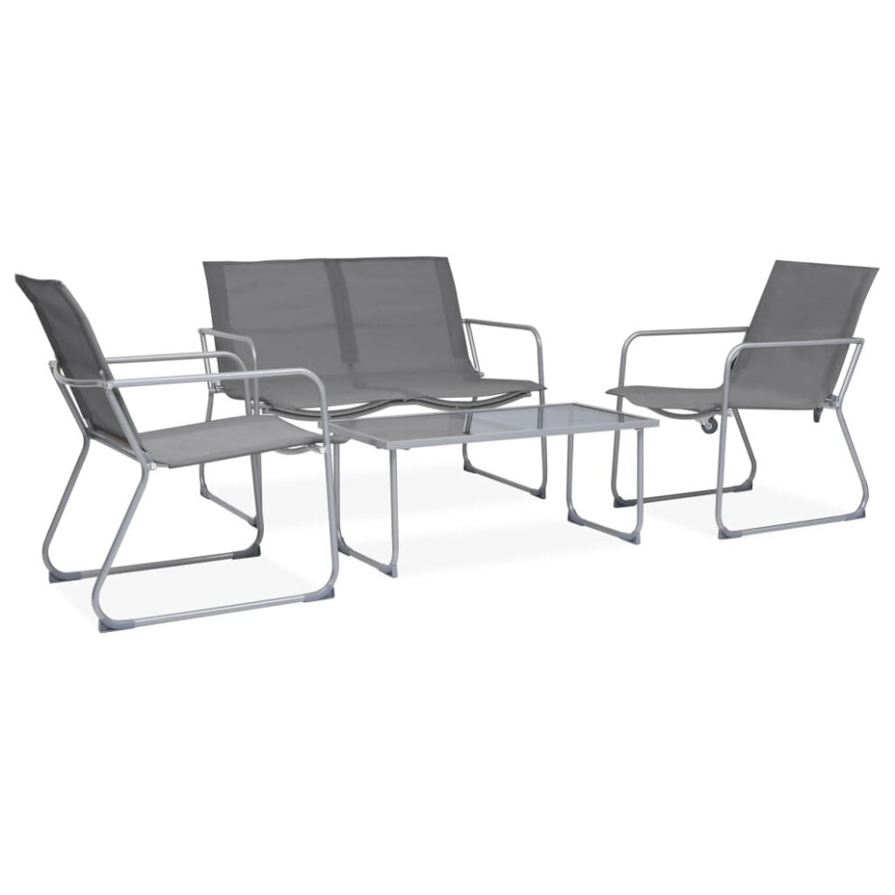 Vidaxl Garden Lounge Set 4 Piece Fabric & Steel Grey Table 2 Chairs And Bench