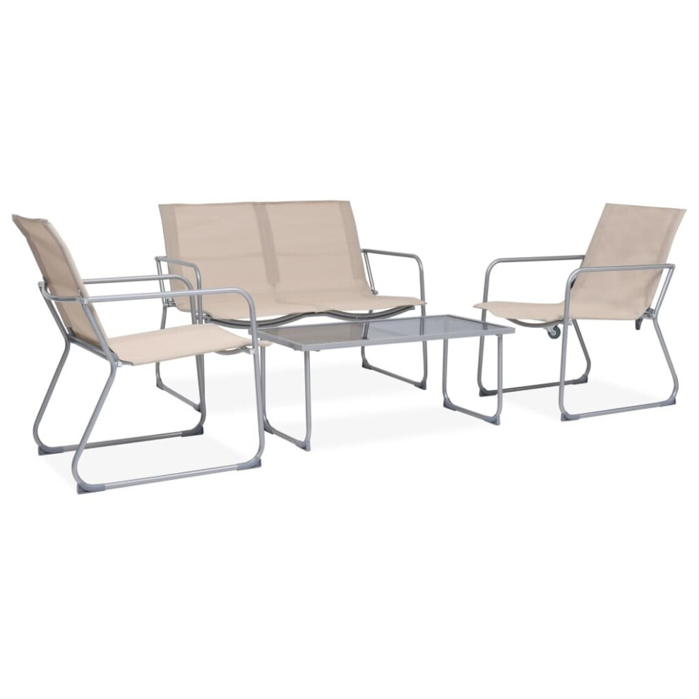Vidaxl Garden Lounge Set 4 Piece Fabric & Steel Cream Table 2 Chairs And Bench