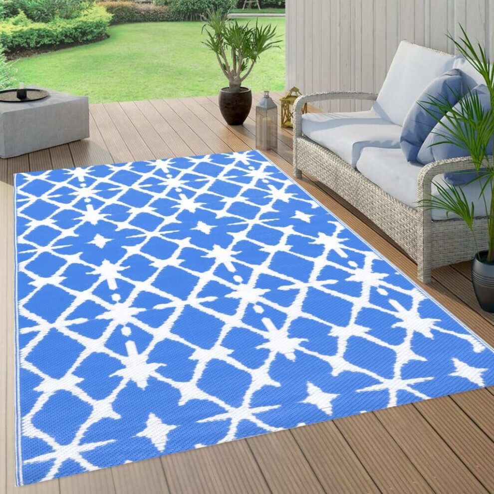 vidaXL Outdoor Carpet ARAKIL Blue and White 190x290 cm PP Rug Outdoor Blanket