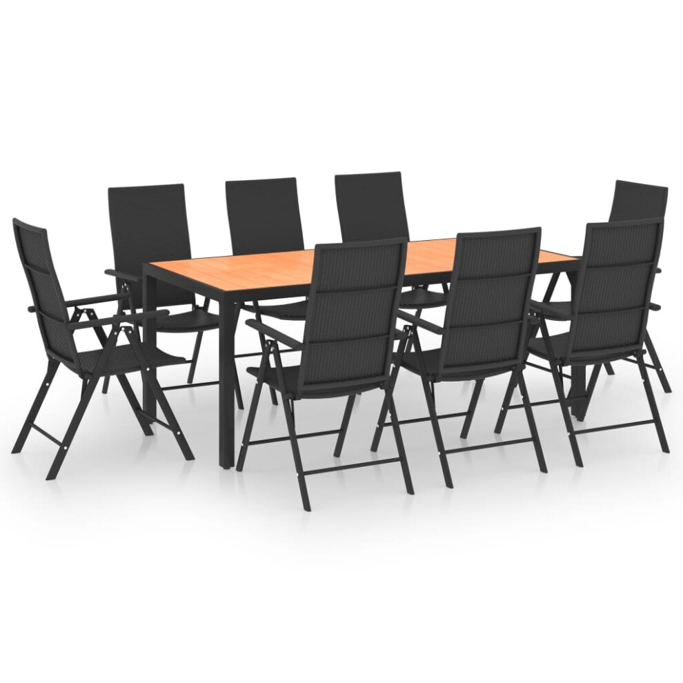 vidaXL Garden Dining Set 9 Piece Black and Brown Outdoor Table and Chairs