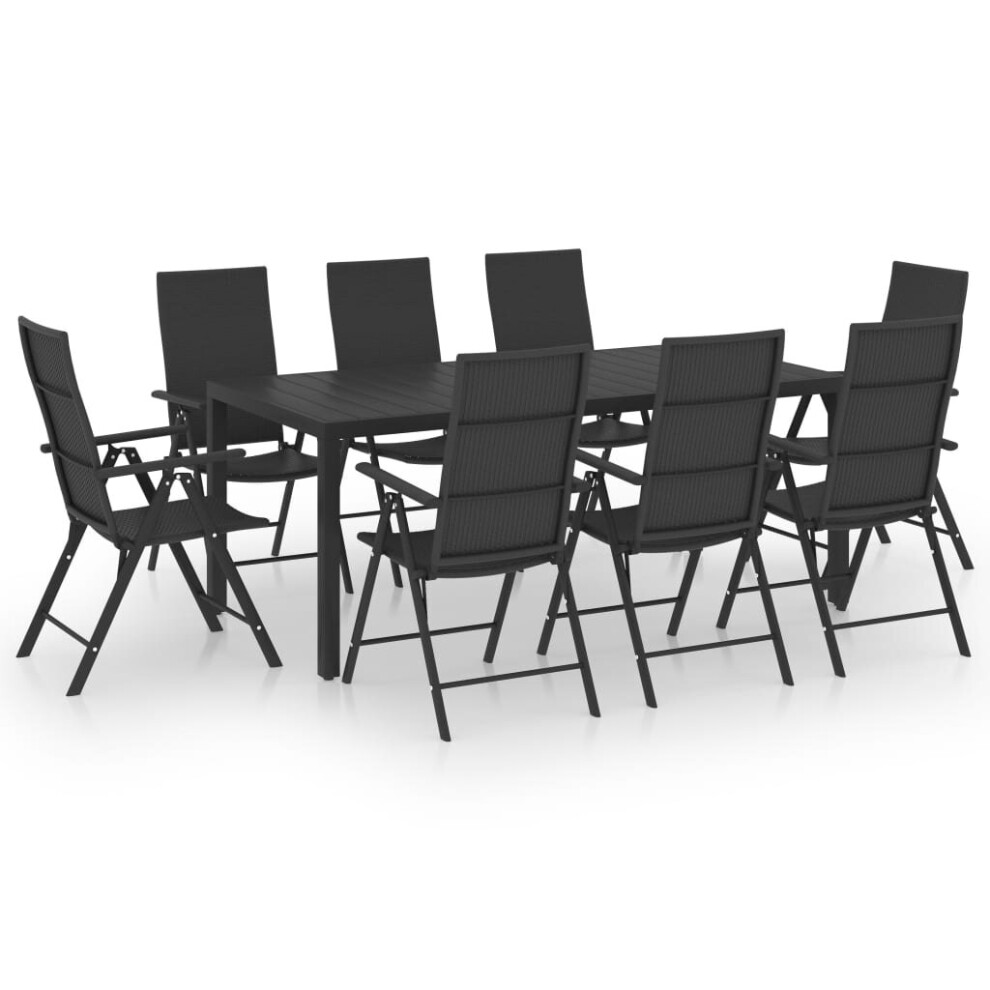 vidaXL Garden Dining Set 9 Piece Black Table and Chairs Outdoor Furniture