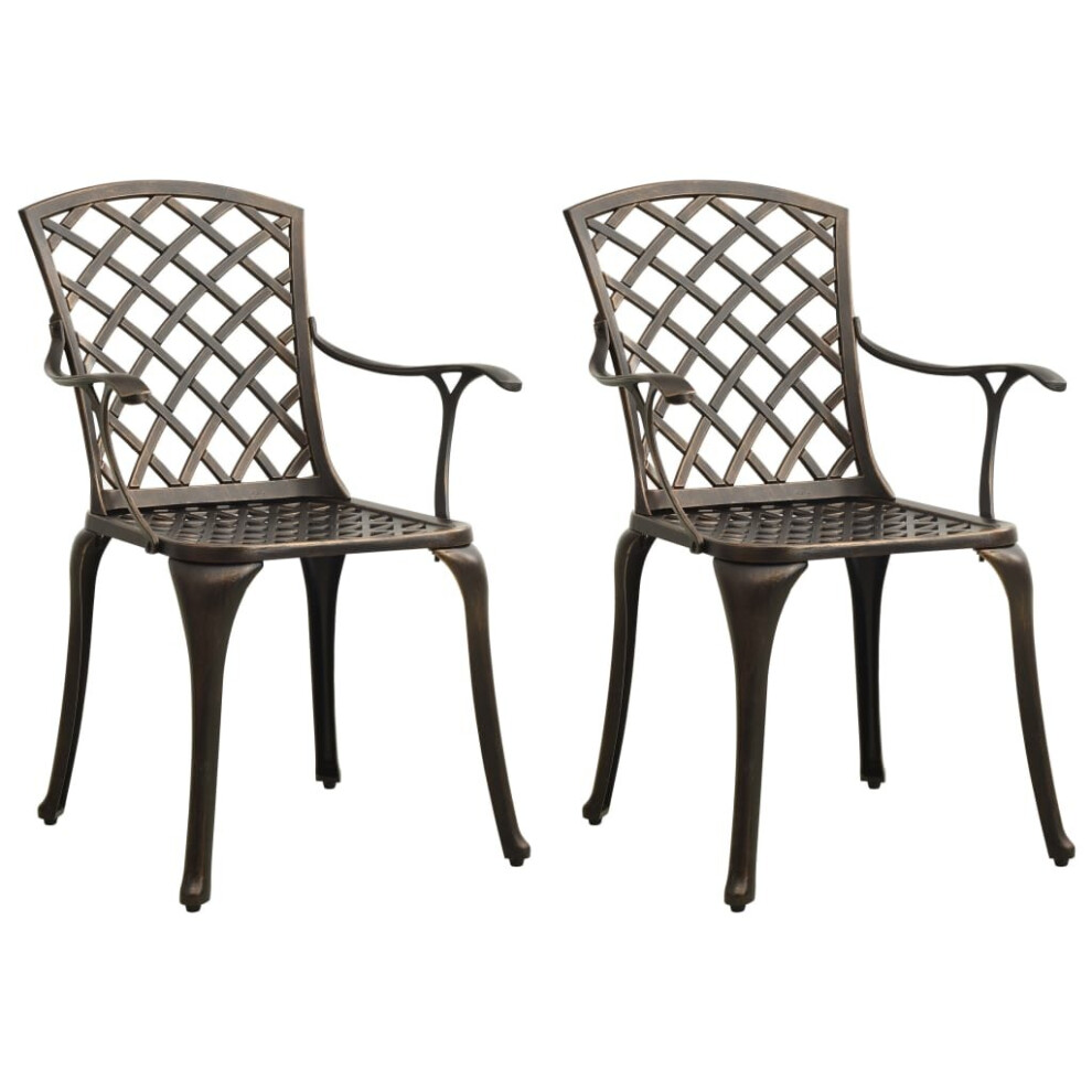 vidaXL 2x Garden Chairs Cast Aluminium Bronze Outdoor Patio Dining Dinner Seat