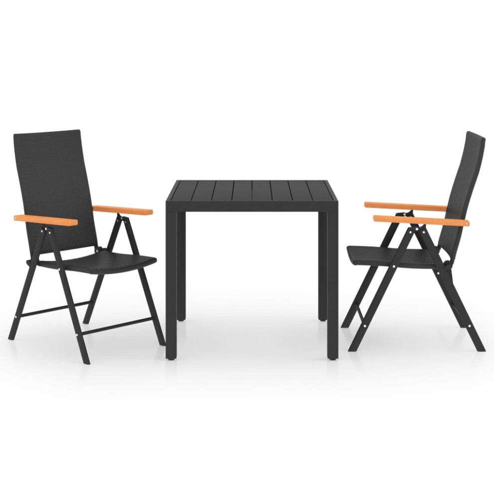 vidaXL Garden Dining Set 3 Piece Black and Brown Patio Table Chairs Furniture