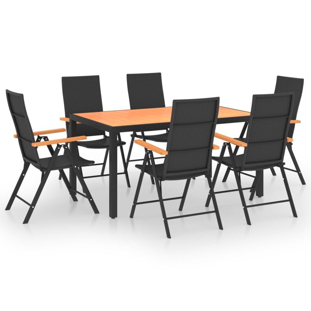 vidaXL Garden Dining Set 7 Piece Black and Brown Patio Table Chairs Furniture