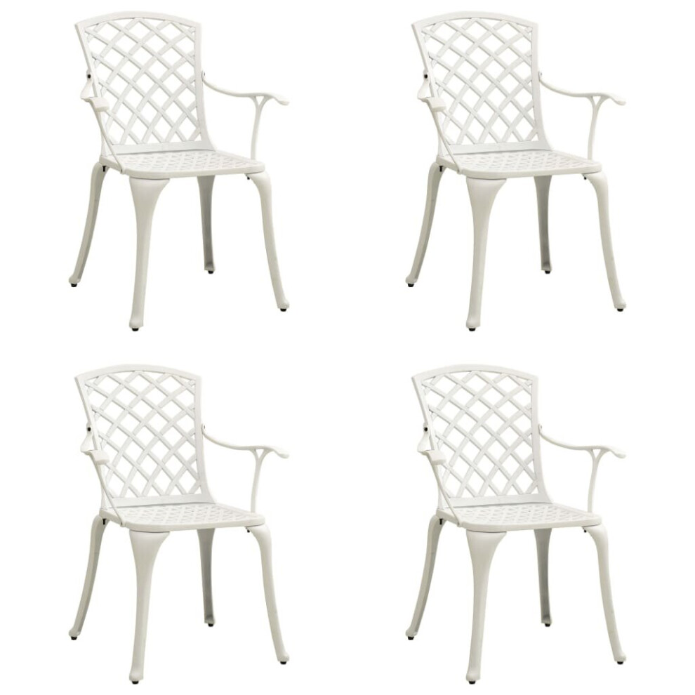 Vidaxl 4X Garden Chairs Cast Aluminium White Dining Armchair Outdoor Patio