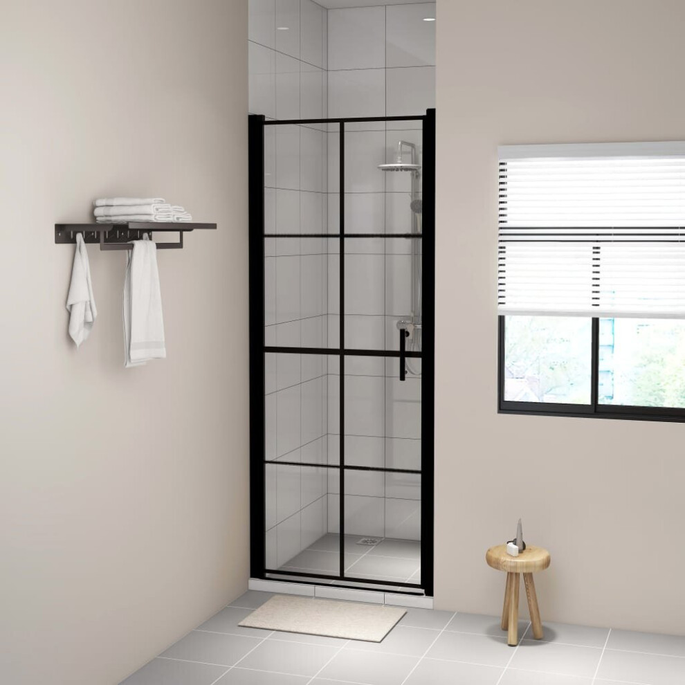vidaXL Shower Door Tempered Glass Black Bathroom Washroom Accessory Screen