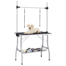 vidaXL Adjustable Dog Grooming Table with 2 Loops and Basket Pet Puppy Desk