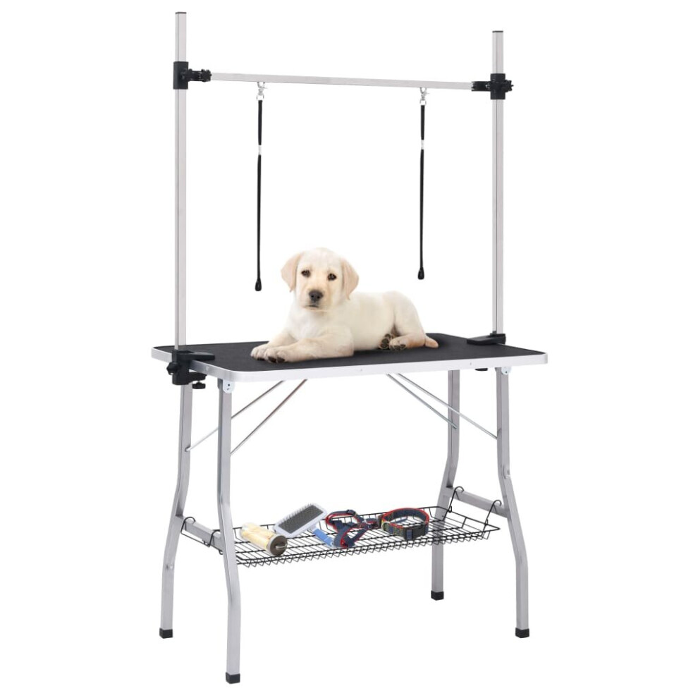 Vidaxl Adjustable Dog Grooming Table With 2 Loops And Basket Pet Puppy Desk