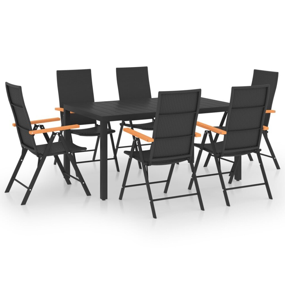 vidaXL Garden Dining Set 7 Piece Black and Brown Table and Chairs Furniture