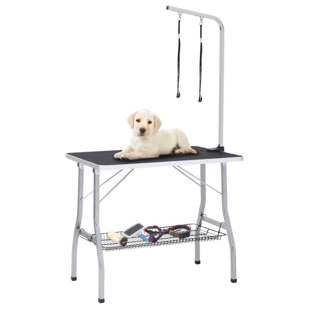 Vidaxl Adjustable Dog Grooming Table With 2 Loops And Basket Pet Foldable Desk