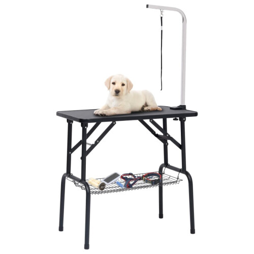 VidaXL vidaXL Adjustable Dog Grooming Table with 1 Loop and Basket Pet Foldable Desk