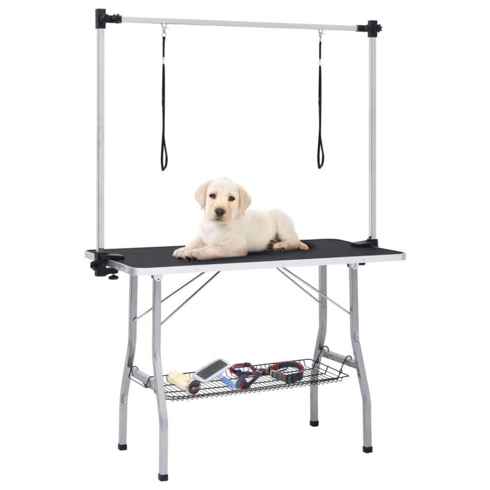 Vidaxl Adjustable Dog Grooming Table With 2 Loops And Basket Cat Foldable Desk