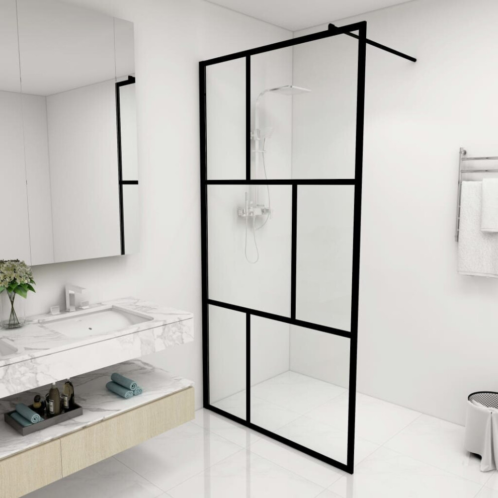 Walk-in Shower Wall with Tempered Glass Black 100x195 cm