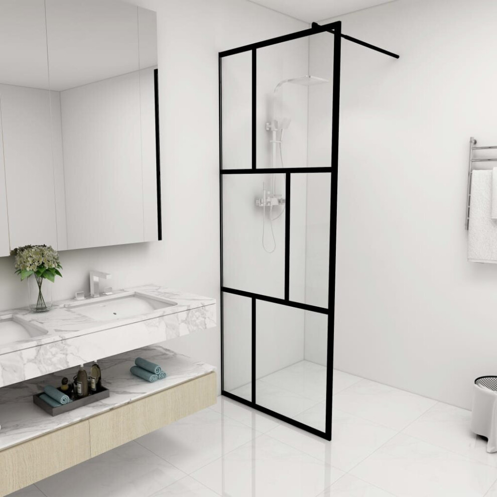 Walk-in Shower Wall with Tempered Glass Black 80x195 cm